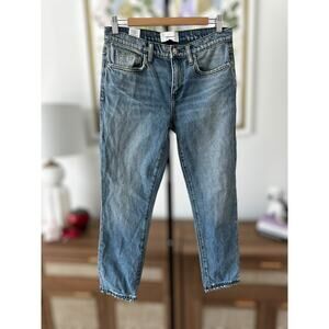 Current Elliott x Anthropologie Studded Hem Straight Jeans Blue Women's Size 25